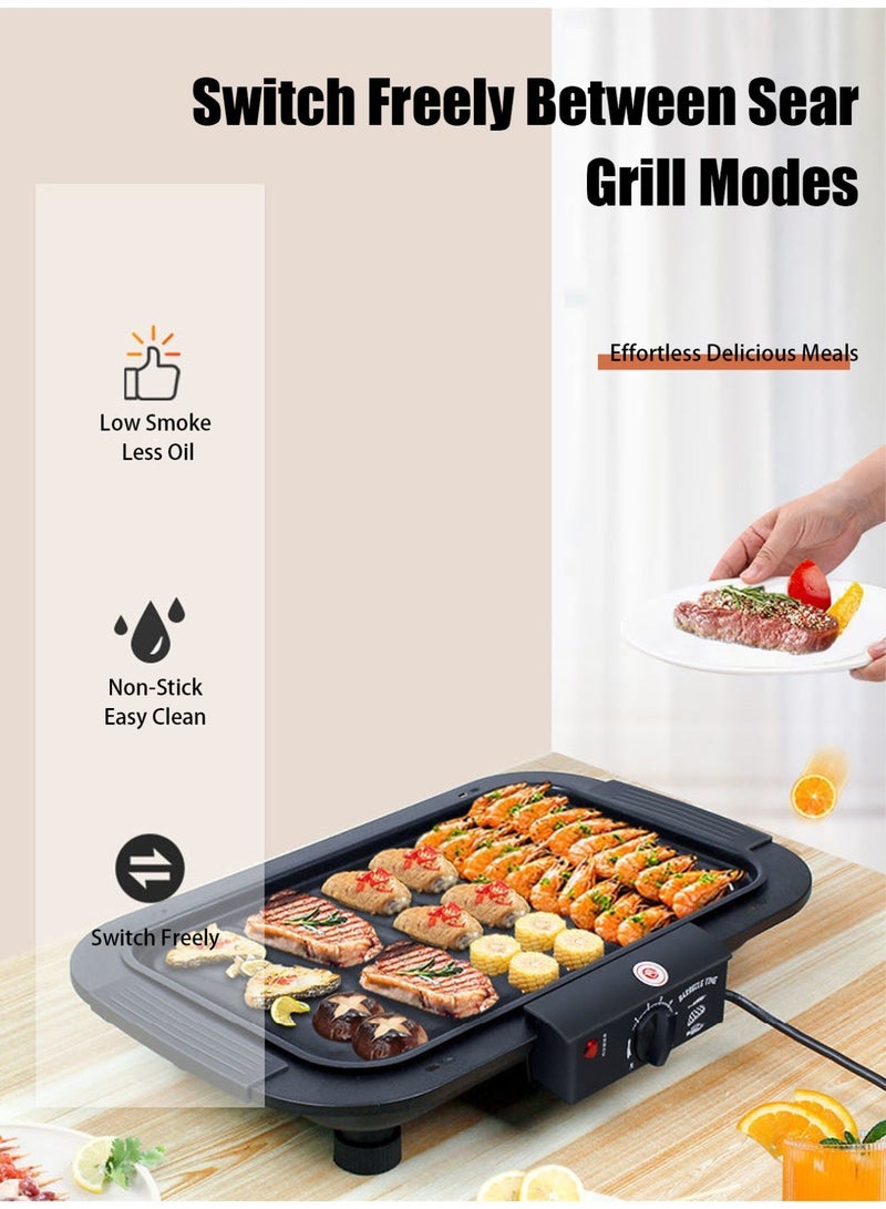 ليون هوم صينية شواء كهربائية متعددة الوظائف 2000 واط، شواية كهربائية منزلية، صينية قلي وشوي متكاملة، بست مستويات لضبط الحرارة، سطح شوي غير لاصق سهل التنظيف، تسخين سريع وتصميم مقاوم للحروق، مناسبة للحفلات العائلية والتخييم الخارجي. - Image 2