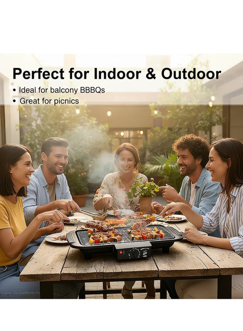 ليون هوم صينية شواء كهربائية متعددة الوظائف 2000 واط، شواية كهربائية منزلية، صينية قلي وشوي متكاملة، بست مستويات لضبط الحرارة، سطح شوي غير لاصق سهل التنظيف، تسخين سريع وتصميم مقاوم للحروق، مناسبة للحفلات العائلية والتخييم الخارجي. - Image 3