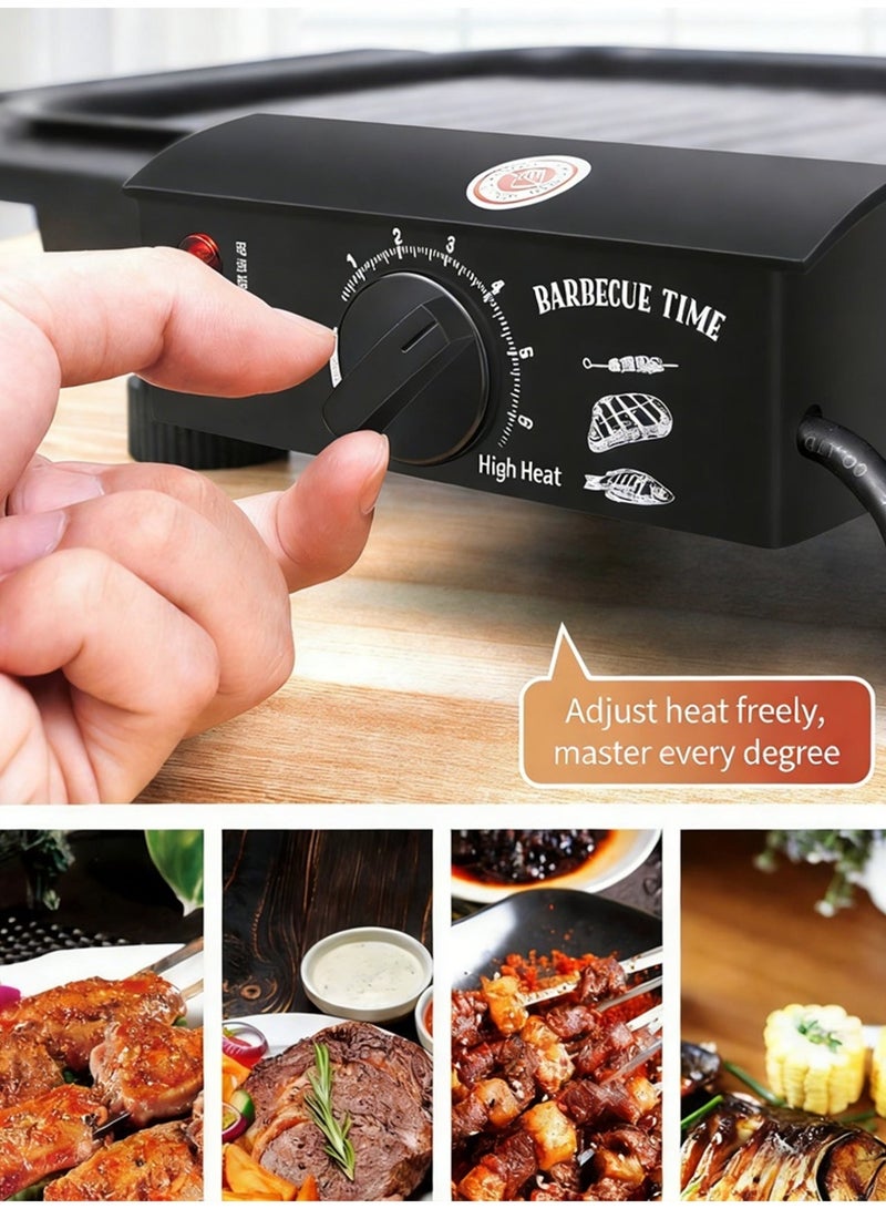 ليون هوم صينية شواء كهربائية متعددة الوظائف 2000 واط، شواية كهربائية منزلية، صينية قلي وشوي متكاملة، بست مستويات لضبط الحرارة، سطح شوي غير لاصق سهل التنظيف، تسخين سريع وتصميم مقاوم للحروق، مناسبة للحفلات العائلية والتخييم الخارجي. - Image 5