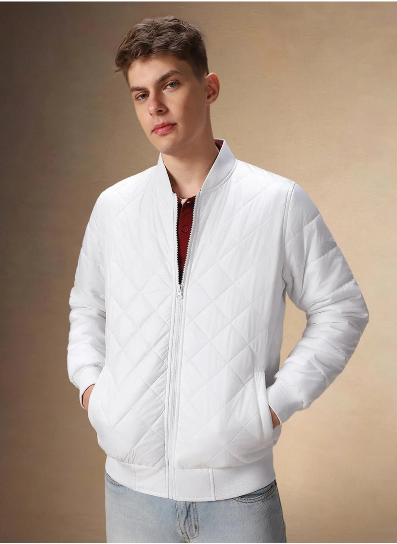 Dennis Lingo Men's White 100% Polyester Solid Regular Fit Jacket
