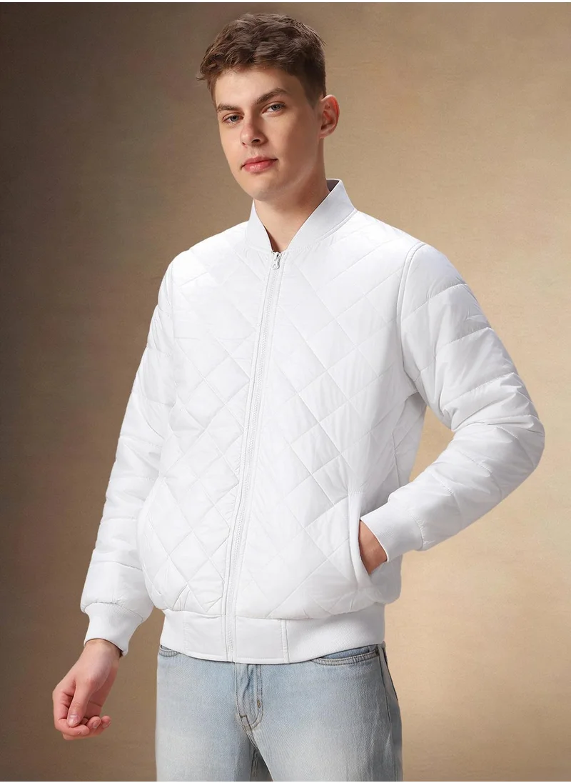 Dennis Lingo Men's White 100% Polyester Solid Regular Fit Jacket