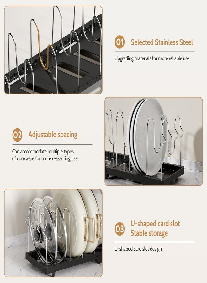 CEHNCEH Pots and Pans Organizer under Cabinet for Cabinet and Countertop Longest 28.5 in Foldable Adjustable 8-Tier Pan Organizer Rack Perfect to Store Pots, Kitchen Cabinet Organizer (Black) - Image 5