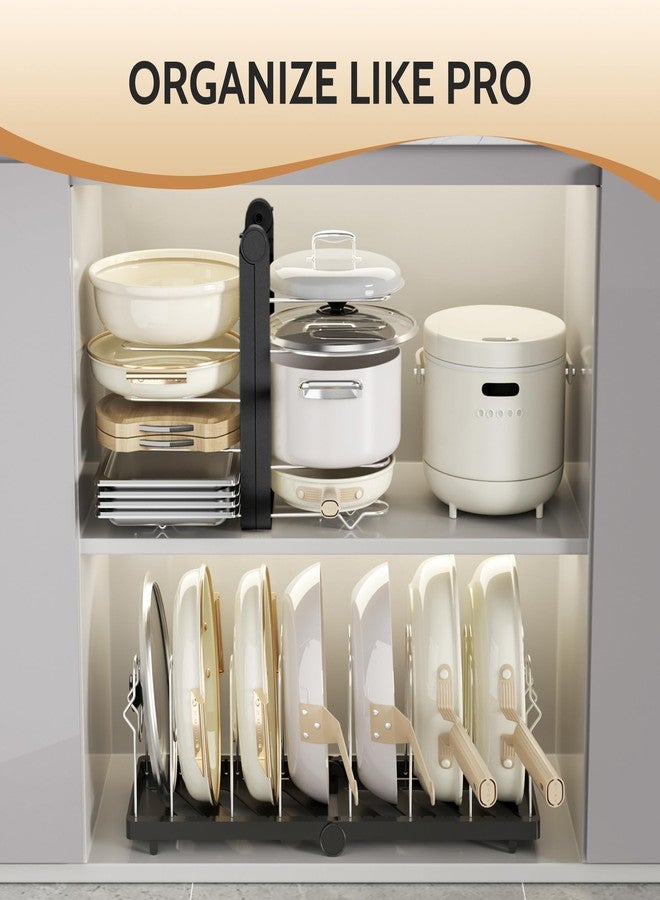 CEHNCEH Pots and Pans Organizer under Cabinet for Cabinet and Countertop Longest 28.5 in Foldable Adjustable 8-Tier Pan Organizer Rack Perfect to Store Pots, Kitchen Cabinet Organizer (Black) - Image 2