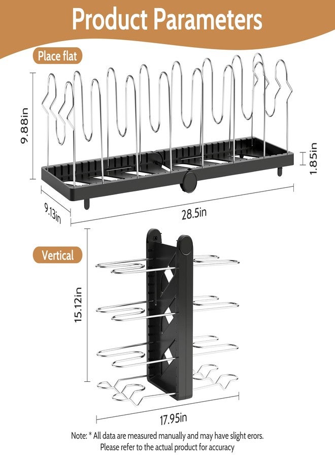 CEHNCEH Pots and Pans Organizer under Cabinet for Cabinet and Countertop Longest 28.5 in Foldable Adjustable 8-Tier Pan Organizer Rack Perfect to Store Pots, Kitchen Cabinet Organizer (Black) - Image 4