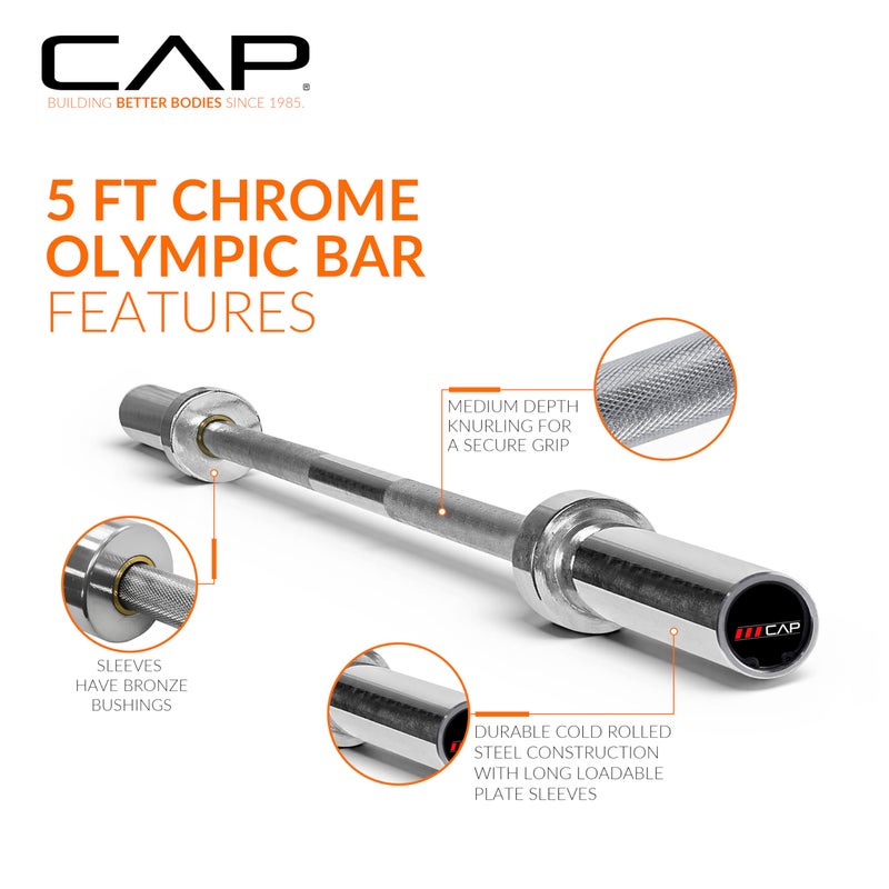 CAP Barbell 2' Olympic Solid 5 ft Bar, Bronze Bushings, Chrome (New Version) (OBIS-60-3) - Image 3