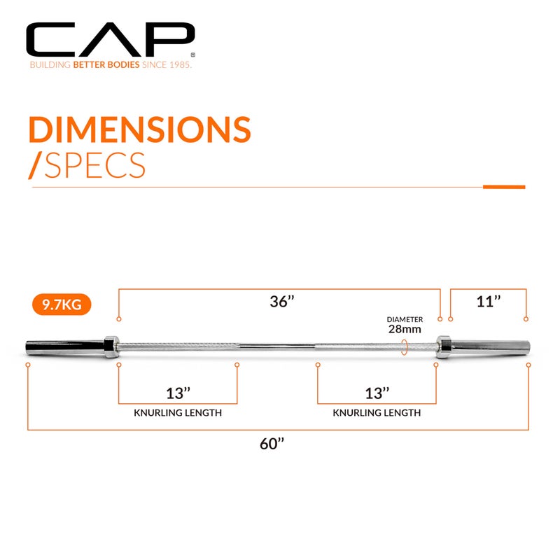CAP Barbell 2' Olympic Solid 5 ft Bar, Bronze Bushings, Chrome (New Version) (OBIS-60-3) - Image 4