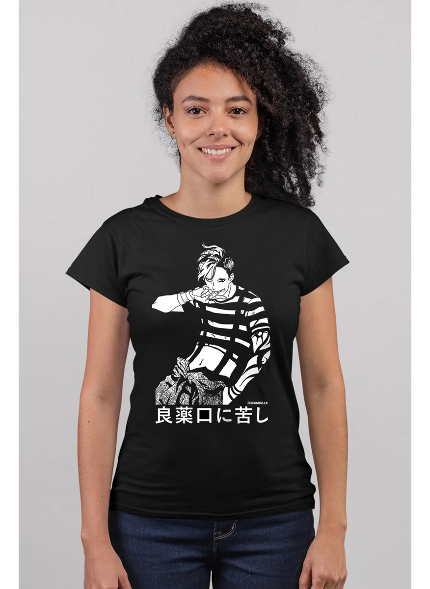 Rock&Roll Manga Boy Black Short Sleeve Women's T-Shirt