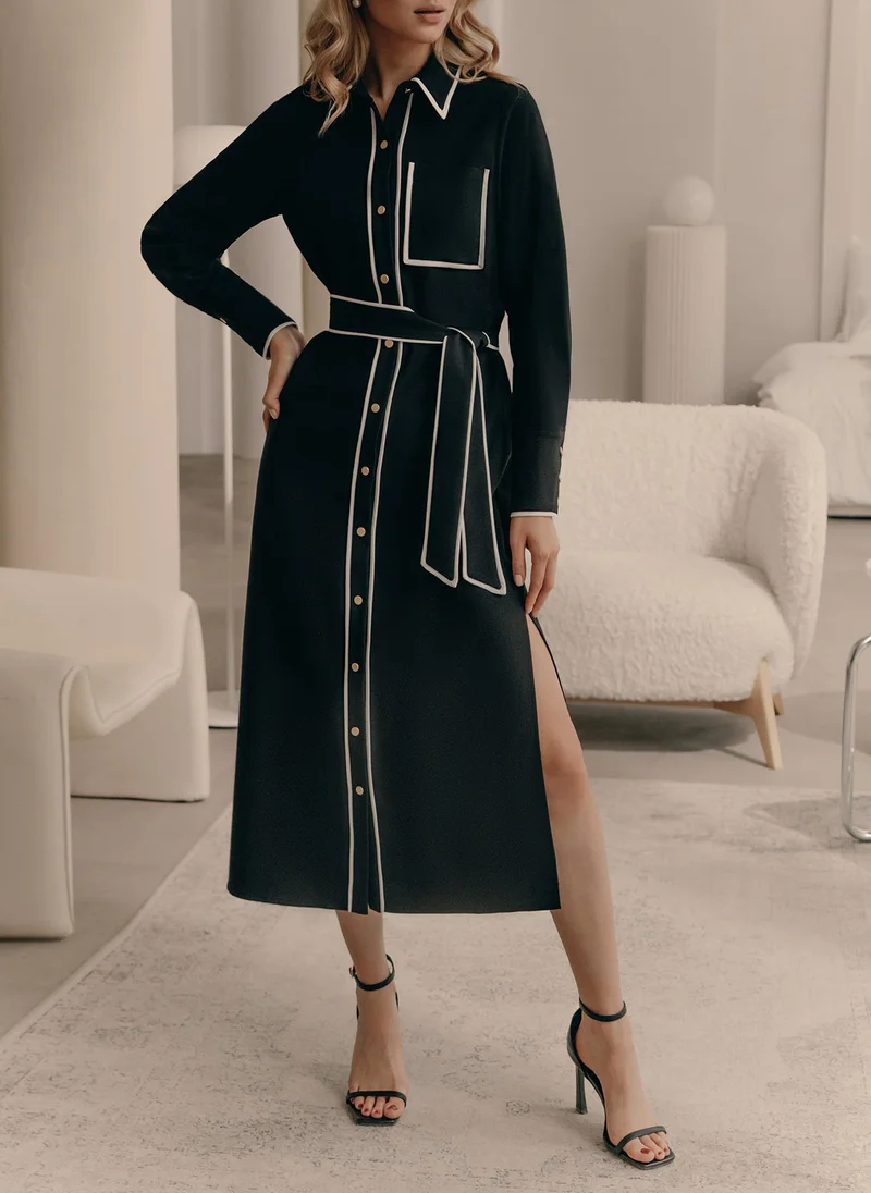 Lichi Maxi dress with contrast edging and wide belt