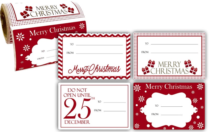 Paper and Presents Jumbo Christmas Gift Tag Stickers 60 Count Modern Red, White, Silver, and Gold Xmas Designs - Looks Great on Gifts Presents, Wrapping Paper and Gift Bags. - Image 1