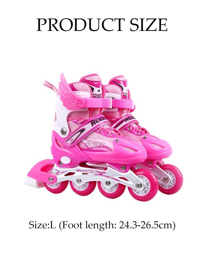 DUNISO Skating Shoes，Direct Skating Skates，Adjustable Inline Skates For Kids,Fun Flashing Beginner Inline Skates for Girls and Boys，Large Size (Sizes 37-42)，Pink - Image 2