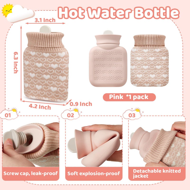 Amylove Mini Hot Water Bottle 320ml for Hot & Cold Compress with Cover Silicone Microwave Heating Small Water Bag for Travel Pain Relief Valentine's Day Gifts(Beige) - Image 2