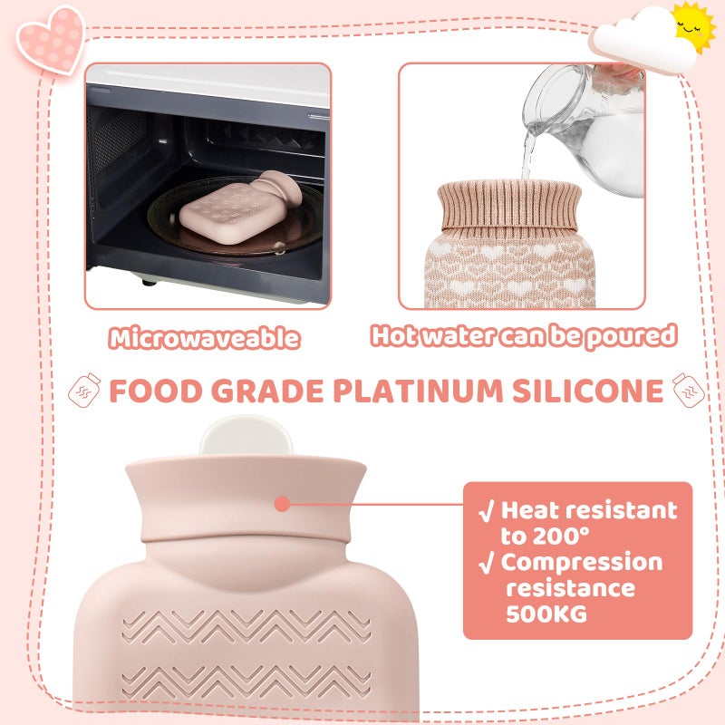 Amylove Mini Hot Water Bottle 320ml for Hot & Cold Compress with Cover Silicone Microwave Heating Small Water Bag for Travel Pain Relief Valentine's Day Gifts(Beige) - Image 4