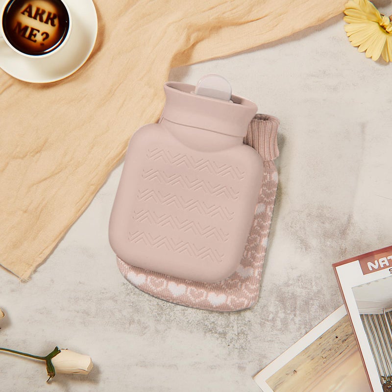 Amylove Mini Hot Water Bottle 320ml for Hot & Cold Compress with Cover Silicone Microwave Heating Small Water Bag for Travel Pain Relief Valentine's Day Gifts(Beige) - Image 3