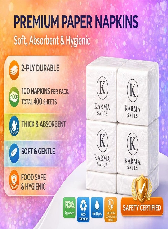 Karma Sales مناديل ورقية فاخرة، طبقتان، ناعمة وماصة | 80 ورقة في العبوة (4 عبوات) إجمالي 320 ورقة | آمنة غذائياً، صحية، مناديل سميكة للاستخدام مرة واحدة للمنزل والمكتب والحفلات (27 × 30 سم) - Image 4