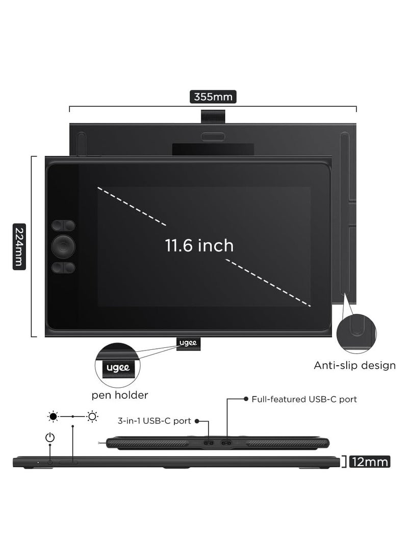 Ugee - UE12 11.9-Inch Drawing Tablet with Screen - Full-Laminated Display, Ultra-Wide Color Gamut, Multiple Color Spaces, Battery-Free Stylus - Image 1