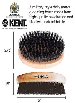KENT Pf22 Oval Men Military Hair Brush, Black Boar Bristle And Nylon Bristle Mix For Mens Grooming Hair And Beard, Scalp Brush, 360 Wave, And Facial Brush For Beard Care. Made In England  - Image 2