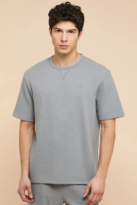 أر أند بي Solid T-Shirt with Crew Neck and Short Sleeves