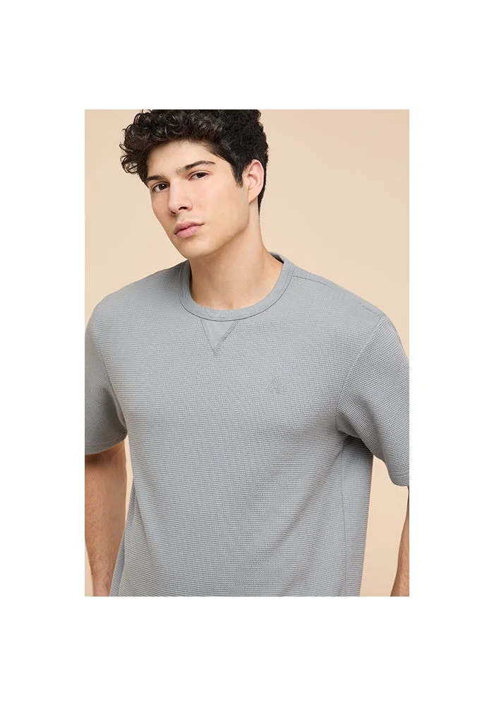 أر أند بي Solid T-Shirt with Crew Neck and Short Sleeves