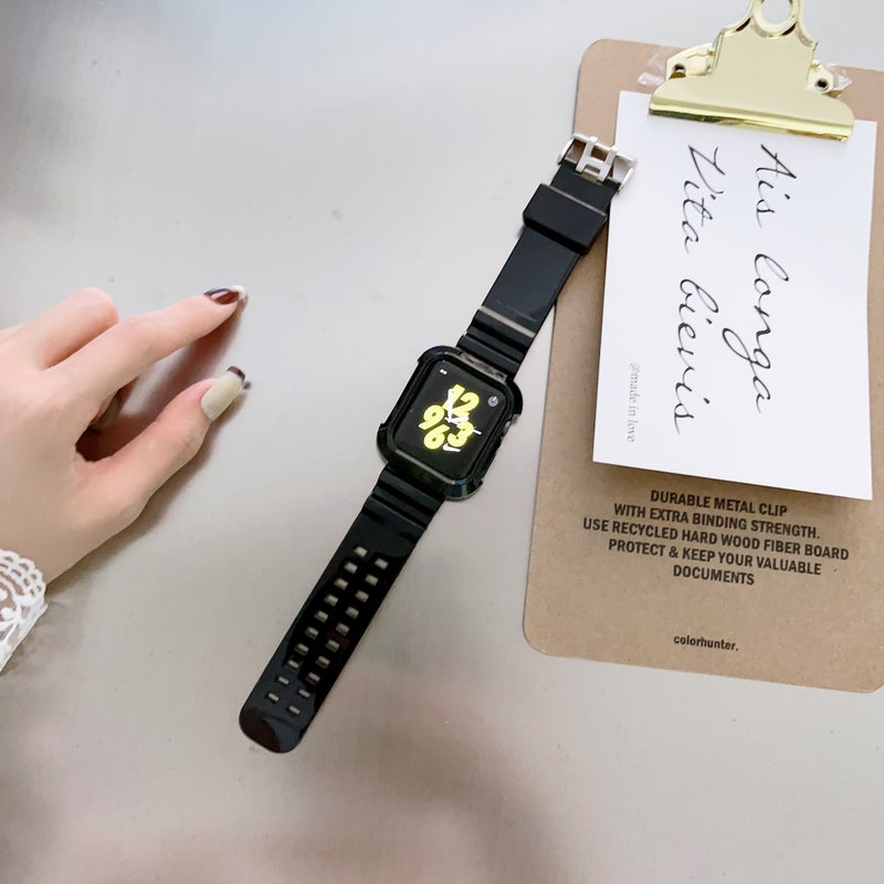 Compatible Integrated Transparent Watch Band For 42 44 45 46Mm Apple Watch Series 1-11 Anti-Fall Pure Black - Image 5