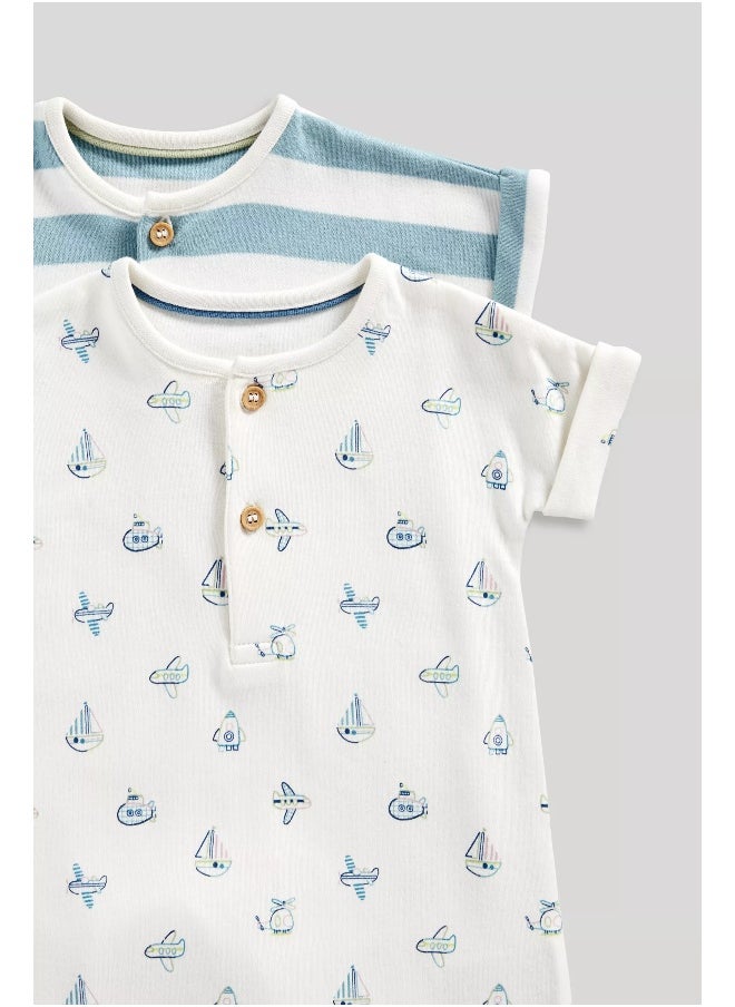 mothercare - Stripe and Printed Rompers - 2 Pack - Image 1