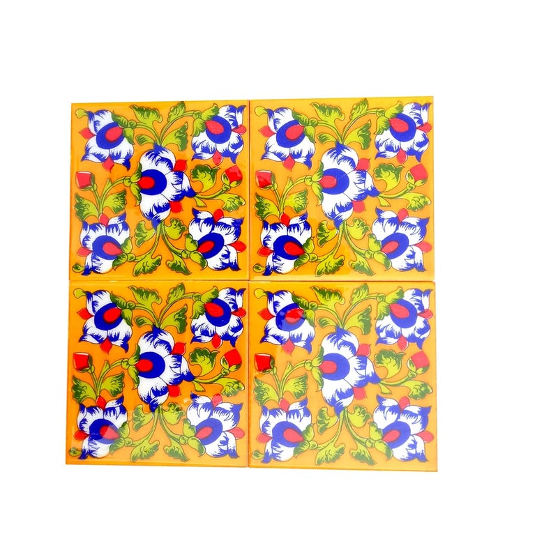 Shiv Kripa Blue Pottery Shiv Kripa Blue Pottery Home Decor Tile Ceramic High Lighter Wall Bathroom Tiles 6 x 6 Inch Set of 4 Tiles Yellow Multi 