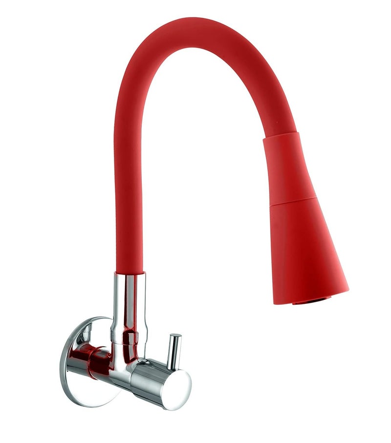 SEARENE BATHWARE Kitchen Sink Tap, Flexible Neck Wall Mount Sink Mixer Tap | Dual Flow Medium Shower Flow & Foam Flow | 360° Swivel Spout | Chrome Finish Brass Body | Silicone Flexible Spout Faucet for Modular Kitchen - Image 1
