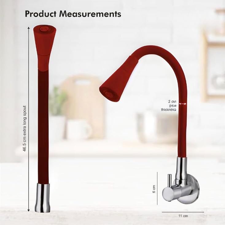 SEARENE BATHWARE Kitchen Sink Tap, Flexible Neck Wall Mount Sink Mixer Tap | Dual Flow Medium Shower Flow & Foam Flow | 360° Swivel Spout | Chrome Finish Brass Body | Silicone Flexible Spout Faucet for Modular Kitchen - Image 5