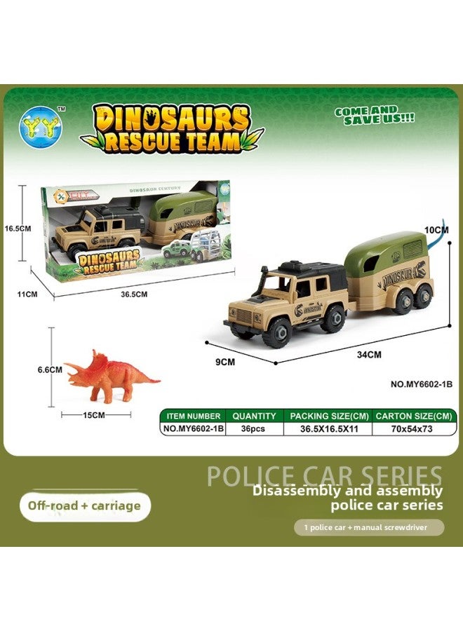 Hot-selling Educational Toy Car DIY Police Car Assembly Engineering Car Assembling Aircraft Archaeological Dinosaur Toy-Color:Brown Cross-country + Carriage - Image 1