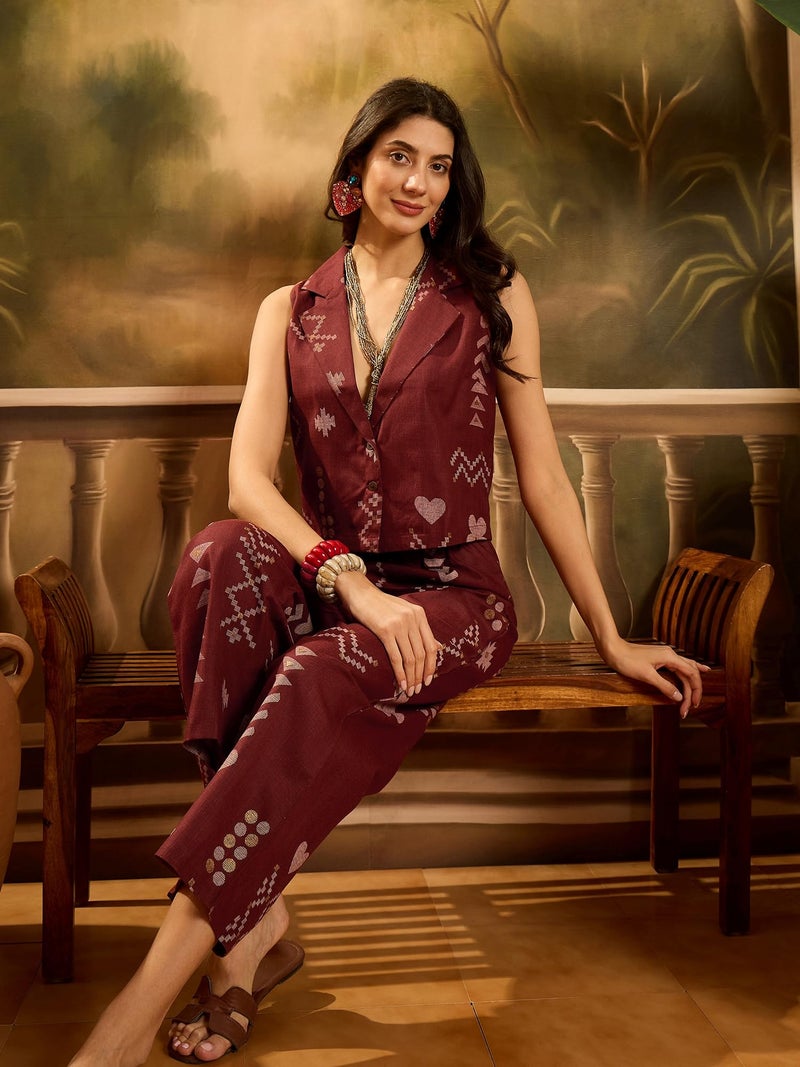Stylum Women's Rust Geomatric Printed Cotton Blend Short Kurti Pant Set (Large) - Image 5