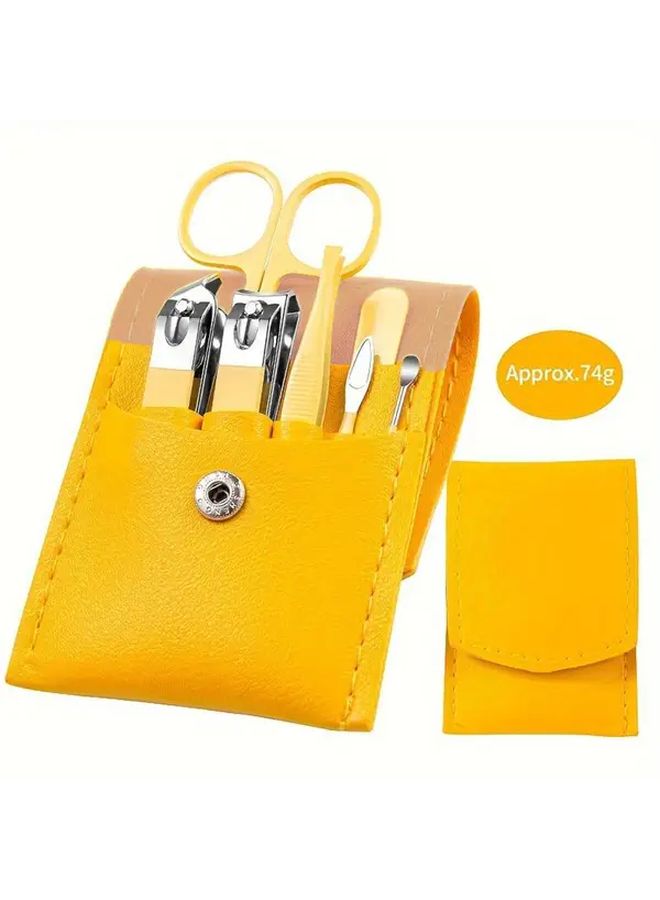 Yellow 7 Piece Nail Clipper Set Nail Care Tools Kit Scissors Files - Image 1