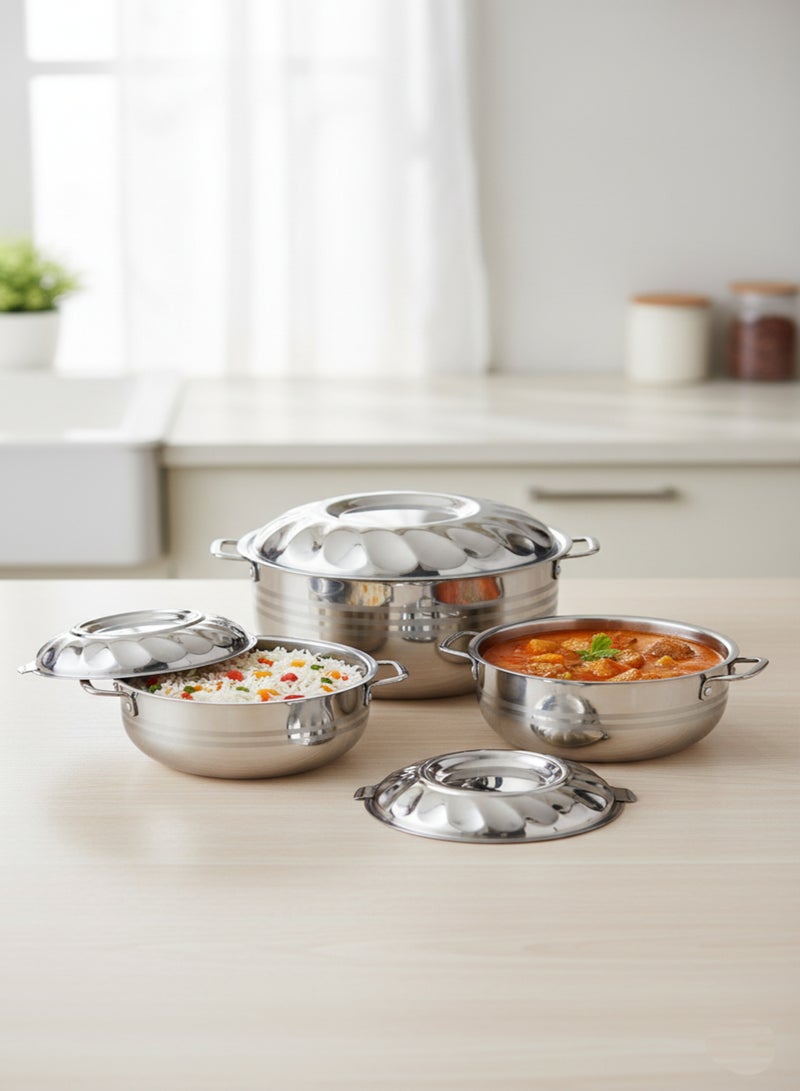 555 Masul 555 Stainless Steel Hot Pot Set – 3 Pieces Thermal Food Containers – Elegant Design with Tight Lid – 1500 / 2500 / 3500 ml - Image 4