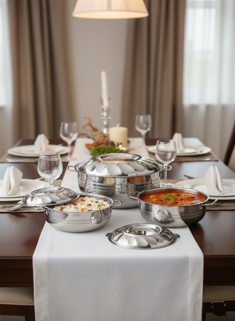 555 Masul 555 Stainless Steel Hot Pot Set – 3 Pieces Thermal Food Containers – Elegant Design with Tight Lid – 1500 / 2500 / 3500 ml - Image 3