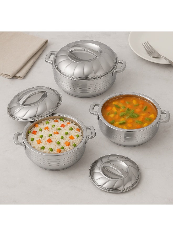 555 Masul 555 Stainless Steel Hot Pot Set – 3 Pieces Thermal Food Containers – Elegant Design with Tight Lid – 1500 / 2500 / 3500 ml - Image 2