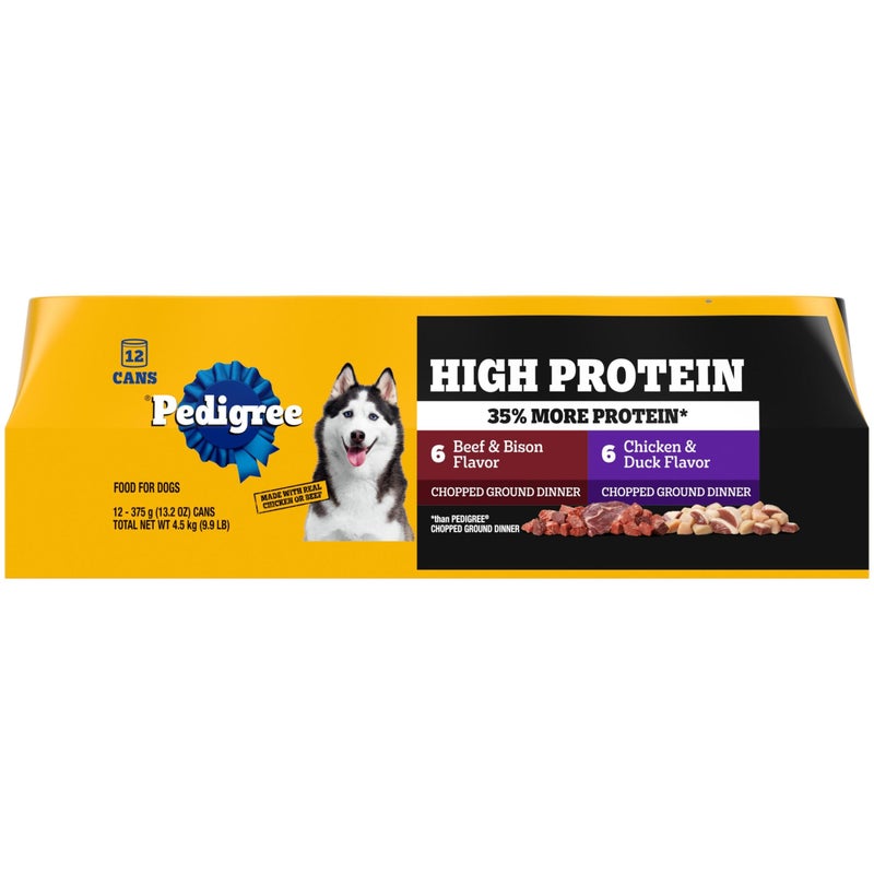 Pedigree High Protein Wet Dog Food, Chicken Duck & Beef Bison Flavor Multipack 13.2 oz. Cans (12 Count, Pack of 1) - Image 1