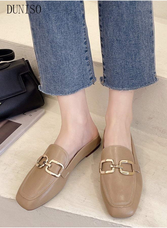 DUNISO - Women's Flat Mules Closed Toe Sandals Fashion Flats Square Toe Slip Comfortable Women Slippers Backless Slip On Loafer Shoes for Indoor & Outdoor - Image 1