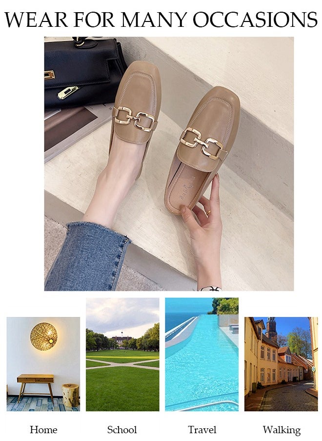 DUNISO - Women's Flat Mules Closed Toe Sandals Fashion Flats Square Toe Slip Comfortable Women Slippers Backless Slip On Loafer Shoes for Indoor & Outdoor - Image 1