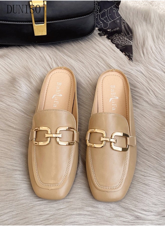 DUNISO - Women's Flat Mules Closed Toe Sandals Fashion Flats Square Toe Slip Comfortable Women Slippers Backless Slip On Loafer Shoes for Indoor & Outdoor - Image 1
