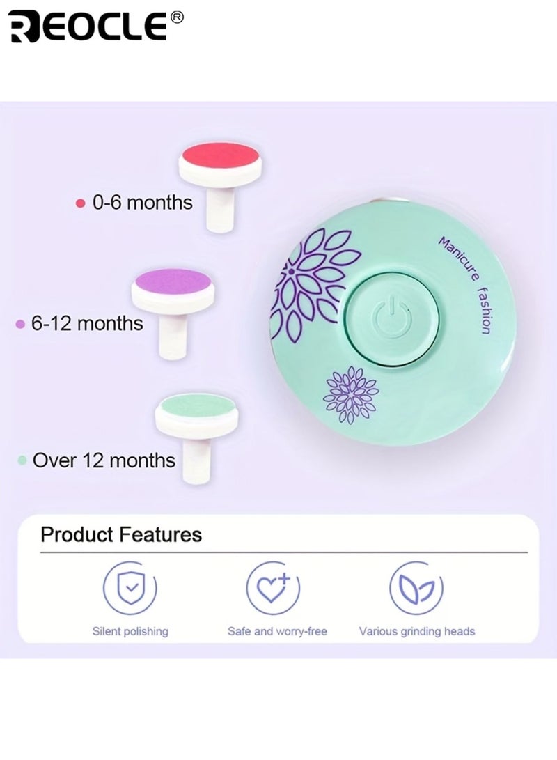 ريوكل طقم مبرد أظافر كهربائي للأطفال أداة تلميع أظافر مجموعة نظافة للأطفال ضوضاء هادئة تصميم مريح محمول مناسب للأطفال والكبار أظافر القدم واليد - Image 4