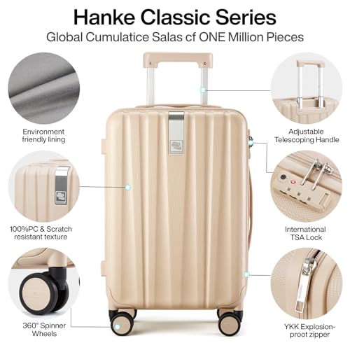 Hanke 20 Inch Carry On Luggage 22x14x9 Airline Approved Lightweight PC Hard Shell Suitcases with Wheels Travel Luggage Rolling Suitcase Travel Luggage Bag for Weekender（Cuba Sand） - Image 3