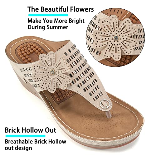 Aomigoct Wedge Sandals Women Flip Flops with High Increased Flower Platform Sandals for Women Dressy Summer Wedge Shoes Cushion FootBed Comfort Flip Flops - Image 4