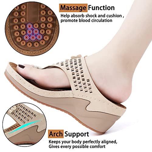 Aomigoct Wedge Sandals Women Flip Flops with High Increased Flower Platform Sandals for Women Dressy Summer Wedge Shoes Cushion FootBed Comfort Flip Flops - Image 3