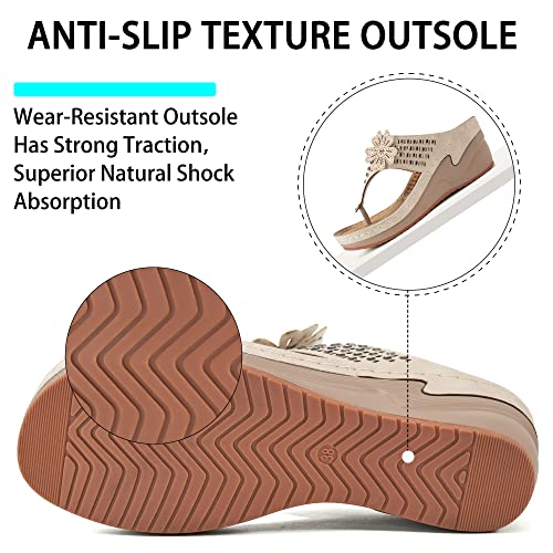 Aomigoct Wedge Sandals Women Flip Flops with High Increased Flower Platform Sandals for Women Dressy Summer Wedge Shoes Cushion FootBed Comfort Flip Flops - Image 5