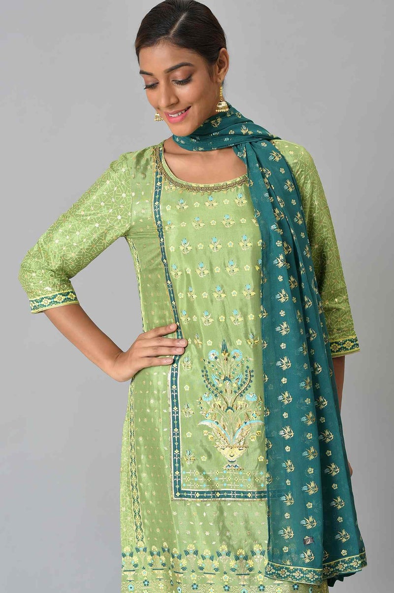 Aurelia Liva Green Foil Printed Kurta with Sharara and Dupatta (Size: S)-24AUD10444-504440 - Image 5