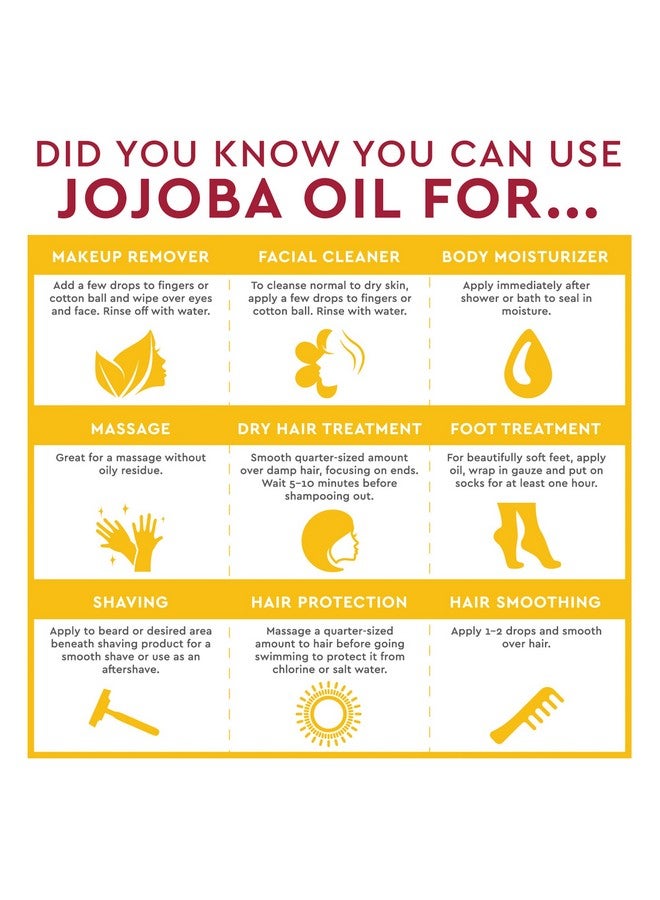 زيت الجوجوبا النقي بنسبة 100% - 4 أونصة سائلة - عبوة من قطعتين - زيت أساسي للعناية بالشعر والبشرة - لجميع أنواع البشرة - بدون بقايا زيتية - قد يساعد في منع التقشر - مزيل المكياج - مرطب بعد الحلاقة