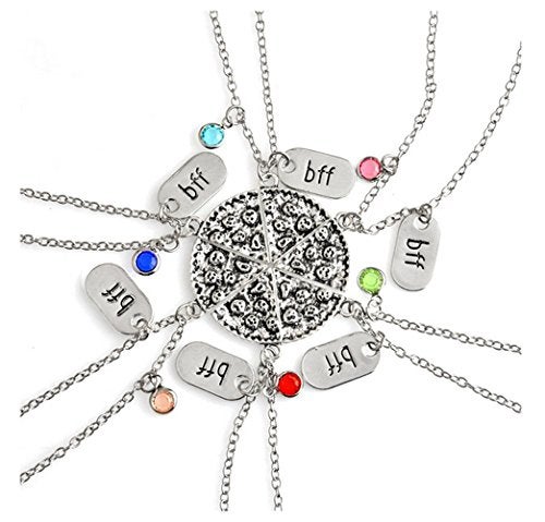 LUVI Fusicase 6pcs Set Bling Rhinestone Shiny Crystal Charm BFF Silver Friend Friendship Couple Pizza Metal Necklace(Best Friend Forever) - Image 5