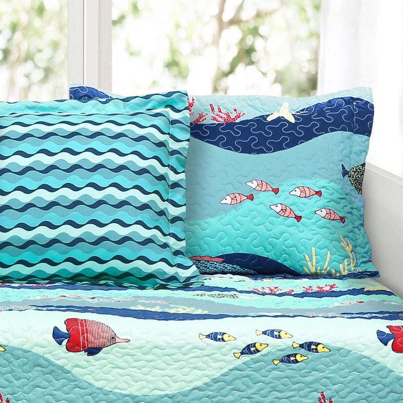 Lush Decor Sealife Daybed Cover 6 Piece Set 39" W x 75" L Blue - Daybed Bedding Set Twin Quilt Blue - Toddler Bedding - Coastal Decor - Image 2