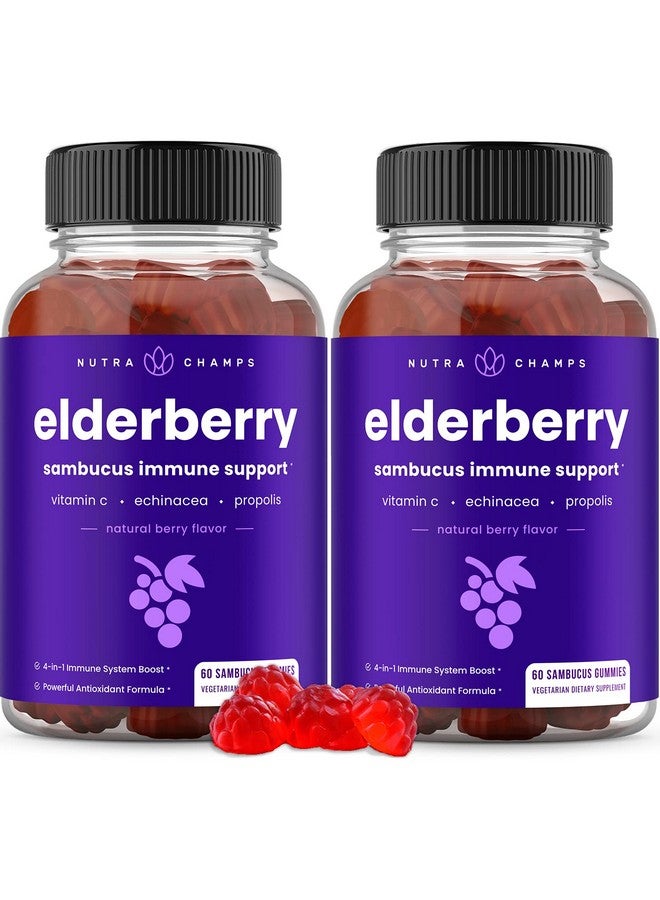 NutraChamps NutraChamps Elderberry Gummies, Sambucus Elderberry Gummies for Adults & Kids, Vitamin C, Propolis & Echinacea, Max Strength Immune Support Gummies, Natural Berry Flavor, 120 Gummies (Pack of 2) - Image 1