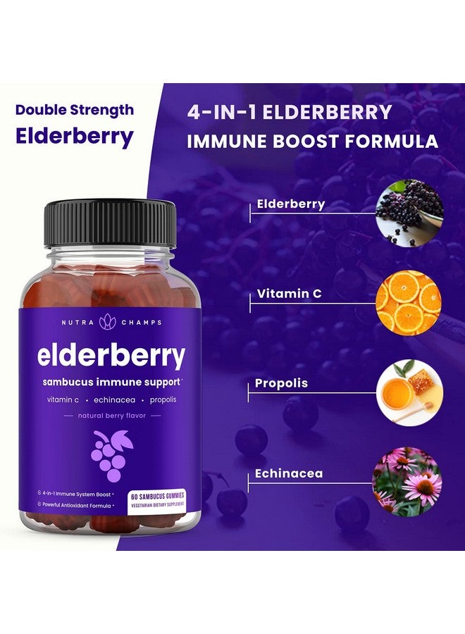 NutraChamps NutraChamps Elderberry Gummies, Sambucus Elderberry Gummies for Adults & Kids, Vitamin C, Propolis & Echinacea, Max Strength Immune Support Gummies, Natural Berry Flavor, 120 Gummies (Pack of 2) - Image 3