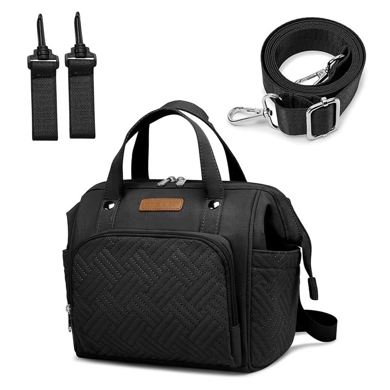 FHELAD Small Diaper Bag, Stroller Organizer with Insulated Cup Holder & Detachable Shoulder Strap, Convertible Diaper Bag Tote for Short Trip (Black) - Image 1