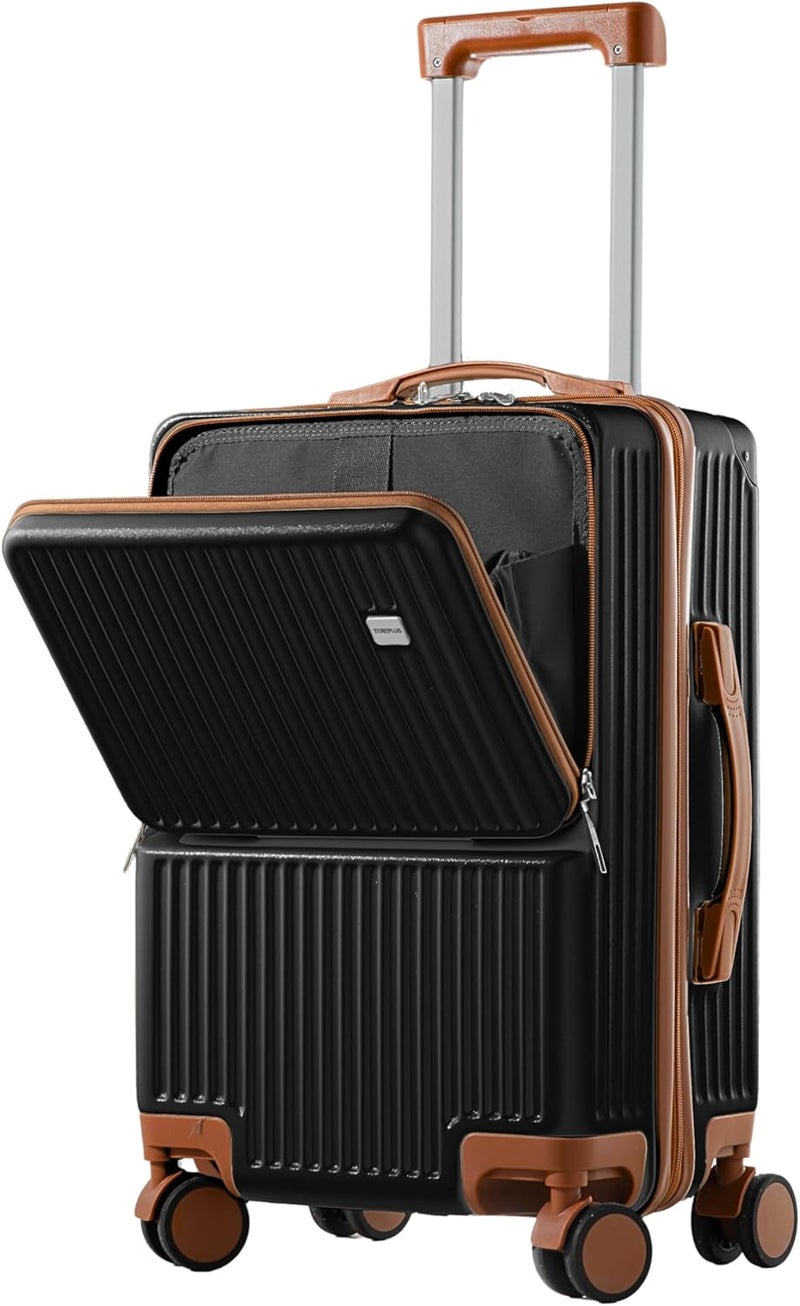 Tereplus 24-Inch Travel Trolley Bag with USB Port (Black & Mocha) - Image 1